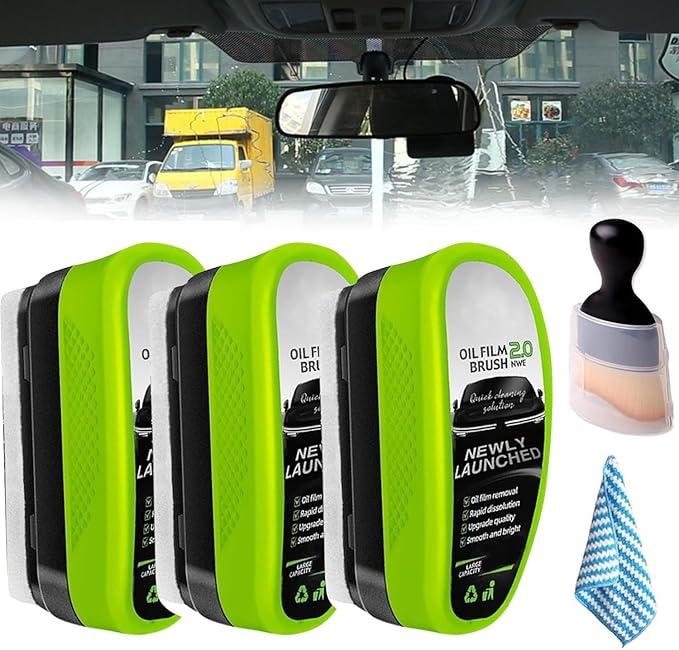 3PCS Car Window Oil Film Cleaning Brush, 2026 Upgrade 2.0 Clear View Glass Cleaner, Auto Glass Oil Film Remover, Anti-Rain & Anti-Fog Protection for Safe Driving, Complete Kit with Brush & Towel00