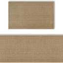 Artoid Mode Washable Non-Skid Kitchen Rugs and Mats Set of 2, Rubber Backing Absorbent Kitchen Mats for Floor Front of Sink Hallway - 17x29 and 17x60 Inch (Linen)