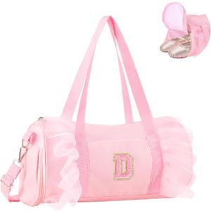Personalized Initial Dance Bag for Girls 4-6, Small Lace Gym Sport Yoga Cheer Dance Bags Gift for Teen Girls, Cute Letter Kids Ballet Bag Toddler Travel Duffel Tote with Adjustable Straps(Pink-D)