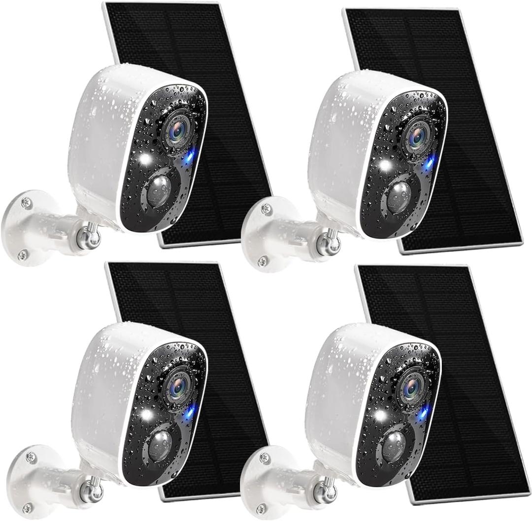GMK Solar Security Cameras Wireless Outdoor 4 Pack, 2K Battery Powered Cameras for Home Security, Color Night Vision, Motion Detection, 2-Way Talk, IP65 Waterproof, Remote Access, Cloud/SD Storage