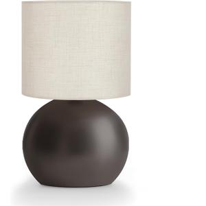 Modern Brown Small Table Lamp with Cotton Linen Shade, 10.4-inch LED Desk Light, One-Button Switch for Bedroom, Living Room, Nightstand, Includes Warm Light Bulb