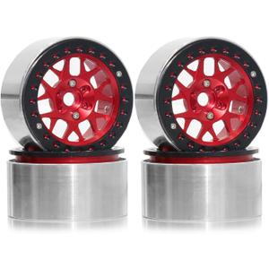 2.2 RC Beadlock Wheels Rims 12mm Hex 1/10 Aluminum Alloy Mud Slingers Hubs for 1:10 Rock Crawler Car Axial SCX10 Tamiya CC01 D90 RR10 RC4WD Gen8 Traxxas TRX4 2.2" Tires 4PCS (Red)