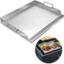 Universal Stainless Steel Griddle Flat Top Plate with Even Heating Bracing for BBQ Charcoal and Gas Grills, Camping, Tailgating, and Parties,with Grease Groove and Removable Handles (23" x 16")