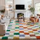 Colorful Area Rug 5x8 for Living Room Soft Checkered Shag Carpet | Machine Washable, Non-Slip, Fluffy, High Pile, Cozy for Bedroom, Kids Room, Nursery, Playroom, Classroom, Modern Decor