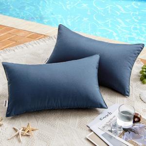 MIULEE Pack of 2 Decorative Outdoor Waterproof Pillow Covers Rectangular Garden Cushion Sham Throw Pillowcase Shell for Patio Tent Couch 12x20 Inch Dark Blue