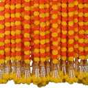 DIYANA IMPEX Marigold Garland for Decoration 5 Pcs of 5 feet Long Strands Artificial Marigold Flowers with Bell, Indian Décor for Pooja/Diwali Decorations/Christmas (Orange + Yellow)