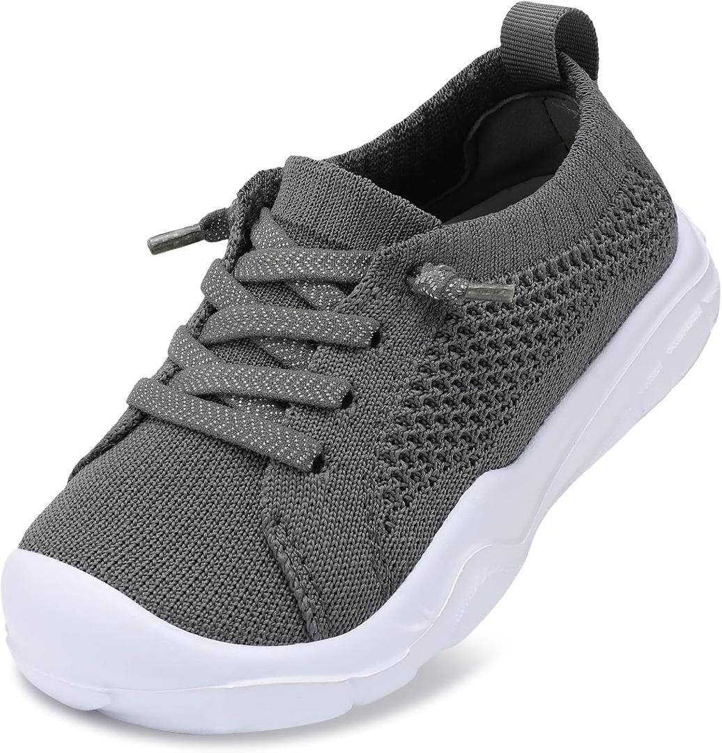 LeIsfIt Toddler Shoes Boys Girls Barefoot Shoes Kids Breathable Sneakers Tennis Shoes Slip on Shoes (A-dark Grey , Size 8 )