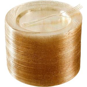 120 Pieces Glitter Gold Plates with Plastic Forks, Gold Dessert Plates for 60 Guests, Heavy Duty Gold Plates, 60pcs 6.5" Gold Plastic Plates and 60pcs Plastic Forks Disposable Plates
