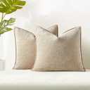 JUSPURBET Set of 2 Beige Chenille Throw Pillow Covers 20x20 Inch Soft Textured Decorative Cushion Cases for Couch Sofa Bed Solid Home Decor Pillowcases