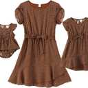 IFFEI Mommy and Me Matching Dresses Womens Summer Boho Floral Dress Ruffle Beach Mini Dress with Belt (S)