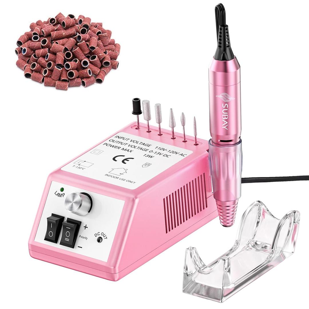 Subay Professional Finger Toe Nail Care Electric Nail Drill Machine Manicure Pedicure Kit Electric Nail Art File Drill with 1 Pack of Sanding Bands (Pink) (116 Piece Set)