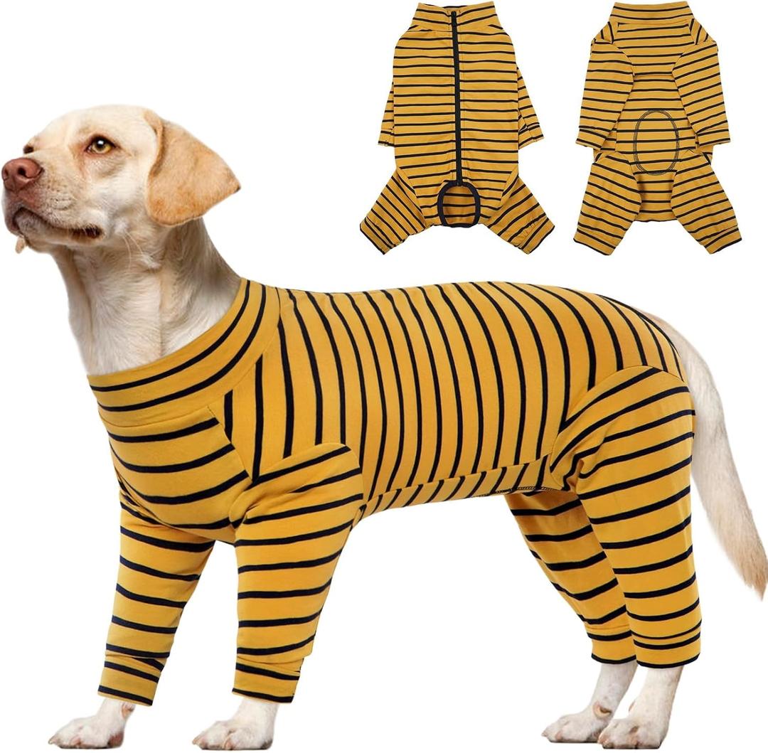 Kuoser Recovery Suit for Large Dogs After Surgery, Long Sleeve Dog Surgery Recovery Suit, Dog Onesie for Abdominal Wounds Skin Disease, Yellow XL