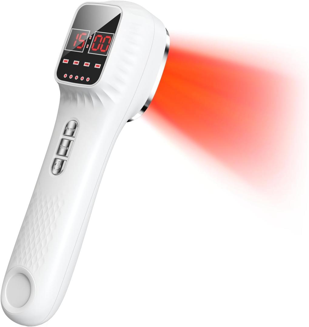 Red Light Therapy Device with Stand for Body Muscle Joint Pain Relief, Portable Infrared Light Therapy Wand with 16 * 650 nm + 3 * 808 nm (White)