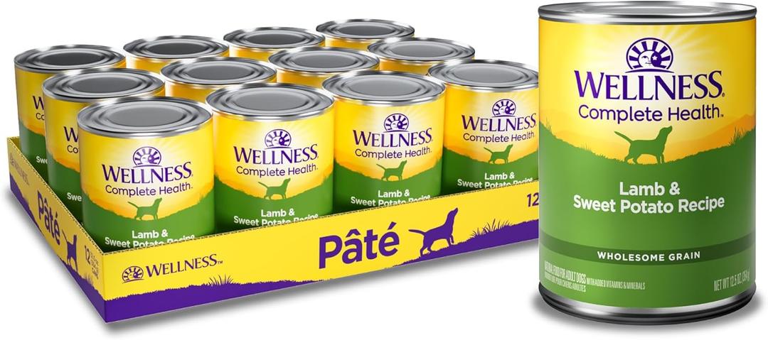 Wellness Complete Health Natural Wet Canned Dog Food, Lamb & Sweet Potato, 12.5-Ounce Can (Pack of 12) BBD: 04-23-28