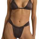 Women Thong Bikini Set Cheeky Halter Triangle String Two Piece Swimsuits Sexy Ruched Brazilian Bathing Suit (Small, Brown)