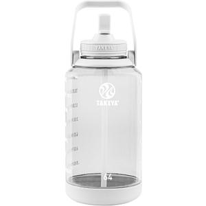 Takeya Tritan 64 oz Motivational Water Bottle with Straw Lid - Durable, BPA-Free - With Time Marker - Leakproof & Non-Slip Bumper - Cloud White