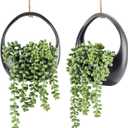 Der Rose 2 Pack Small Fake Hanging Plants with Strings Artificial Succulent Plants Indoor for Black Bathroom Boho Wall Decor