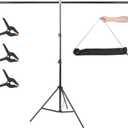 UTEBIT T-Shape Backdrop Stand Support Kit 6.6x5ft, Adjustable Photo Backdrop Stand with 3 Strong Spring Clamps, Photography Videography Studio Green Screen Backdrop Stand Portable for Parties