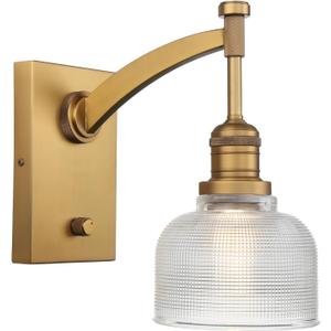 Yosoan Vintage Indoor Wall Sconce with On Off Switch, 1-Light Hardwired Vanity Industrial Boho Retro Modern Wall Mounted Bowl Texture Striped Glass Shade for Living Room Bedroom Bedroom(Antique)