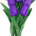 Faux Tulips Artificial Flowers with Stems, 10 Pcs Fake Tulips Spring Flowers Bulk, 13 Inch Artificial Tulips Flower Realistic for Wedding Bouquet, Table Centerpiece, Birthday Party (Purple)