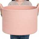 CLHMILY&Z Round Cotton Rope Storage Basket in Living Room, Bedroom, Laundry Room for Toy, Clothes, Blanket, Pillow (Pink, XLarge(14.2"x22"))