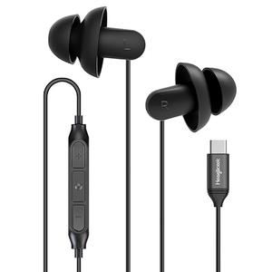Hearprotek Sleep Headphones, 1 Pair USB C Wired Earbuds with Soft Silicone Noise Reduction Type C Earbuds with Microphone, Ideal for Sleeping, snoring, Relaxation (Black)