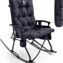 EVER ADVANCED Oversized Folding Rocking Camping Chair, Padded Portable Rocker Chairs for Patio, Lawn and Outdoors, Heavy Duty Hard Armchair for Adults Supports 400lbs, Black