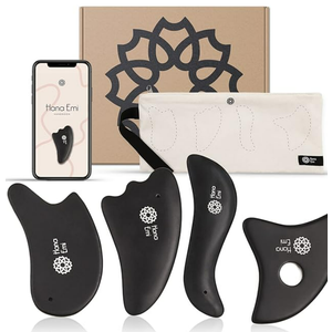 Gua Sha Facial Tools Set of 4 - Large Bian Stone for Face & Body Massage - Glowing Massage Tool & Body Set for Daily Skincare Routine