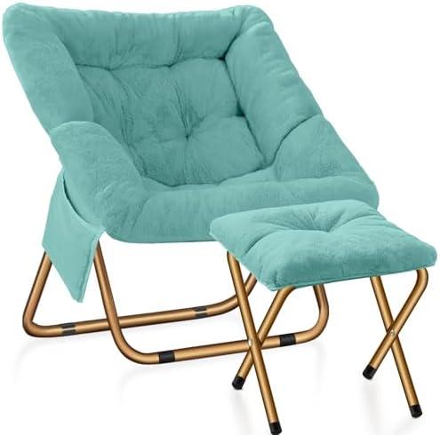 Amazon.com: Kasunpul Comfy Saucer Chair, Foldable Living Room Chairs, Soft Faux Fur Lounge Chair for Bedroom, Reading Chairs for Adults, Teens, X-Large (Mint) : Home & Kitchen