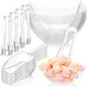 FoldTier 32oz 6 Clear Plastic Candy Bowls, 4 Scoops and 4 Tongs Set Square Disposable Plastic Buffet Containers for Chip, Snacks Popcorn Candy Bar Birthday Party Supplies