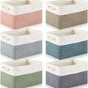 Geiserailie 6 Pcs 15 x 11 x 9.5 Inch Cube Storage Bins Fabric Storage Organizer Bins Foldable Cube Baskets with Sturdy Carry Handles Wicker Baskets for Home (Morandi Colors)