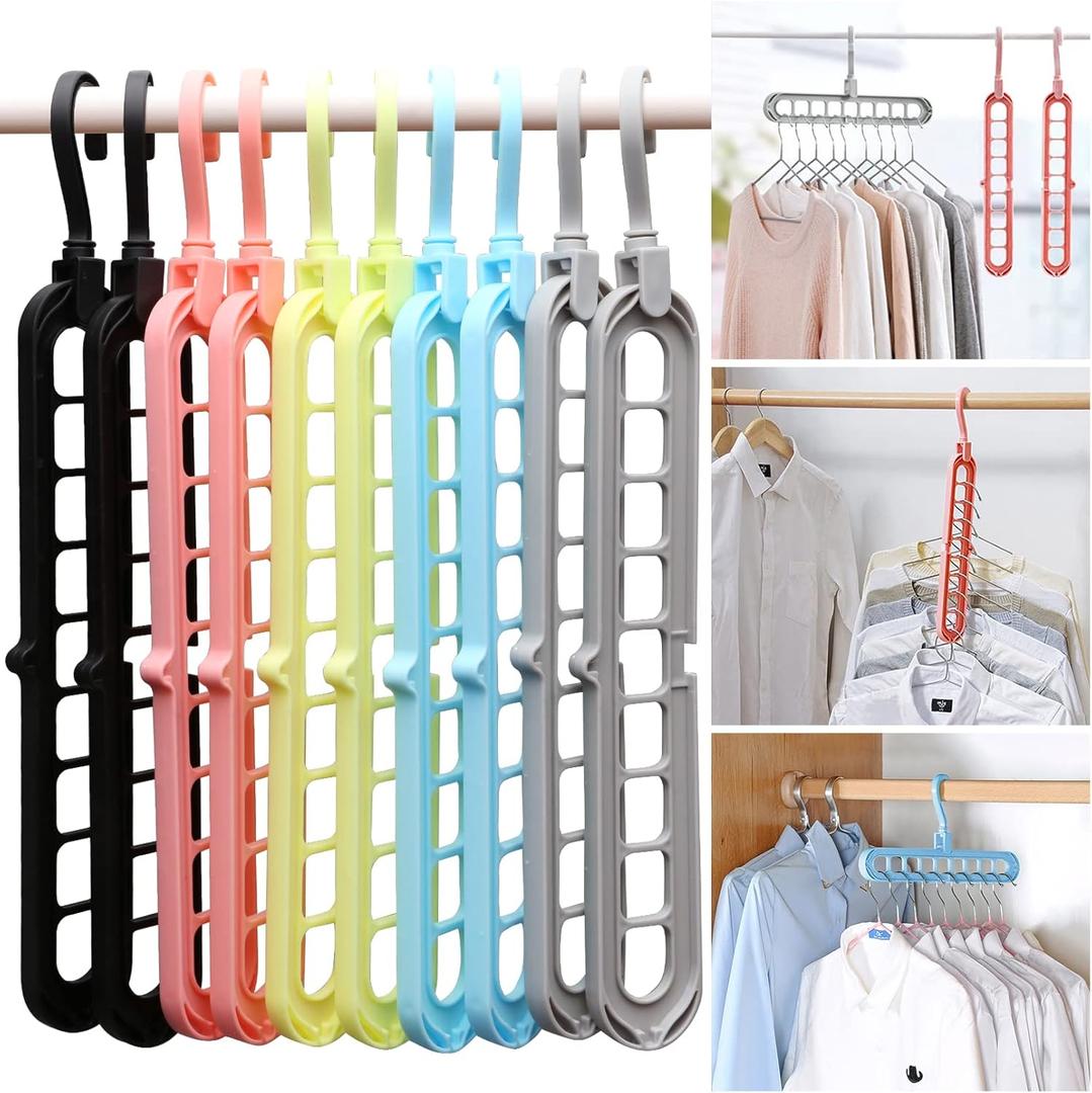 Closet Organizers and Storage, College Dorm Room Essentials, Pack of 10 Multifunctional Organizer Magic Space Saving Hangers with 9 Holes Storage Organization for Wardrobe Closet (Multicolor)