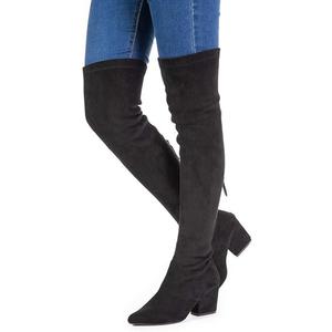 Modatope  Women Over the Knee Boots Thigh High Suede Block Winter Low Above Flat Long OTK Comfort Pointed toe 5.5