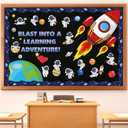 Pack of 2, Outer Space Astronaut Bulletin Board Decorations, Space Theme Bulletin Board Back to School Classroom Chalkboard Board Decor, Galaxy Astronaut Cutouts for Kids School Classroom Wall Decor