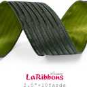 LaRibbons Fall Ribbon Wired 2 1/2" x 10 Yards, Striped Velvet Green Ribbon for Autumn Wreath Thanksgiving Christmas Farm Gift Wrapping Home Decor