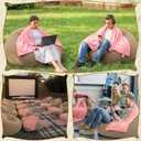 12 Pcs Bean Bag Chair Set Include 6 Inflatable Beanbag Chairs Blow up Sofa 6 Soft Fleece Sleepover Blankets with Electric Air Pump for Outdoor Movie Night Camping Reading Living Room