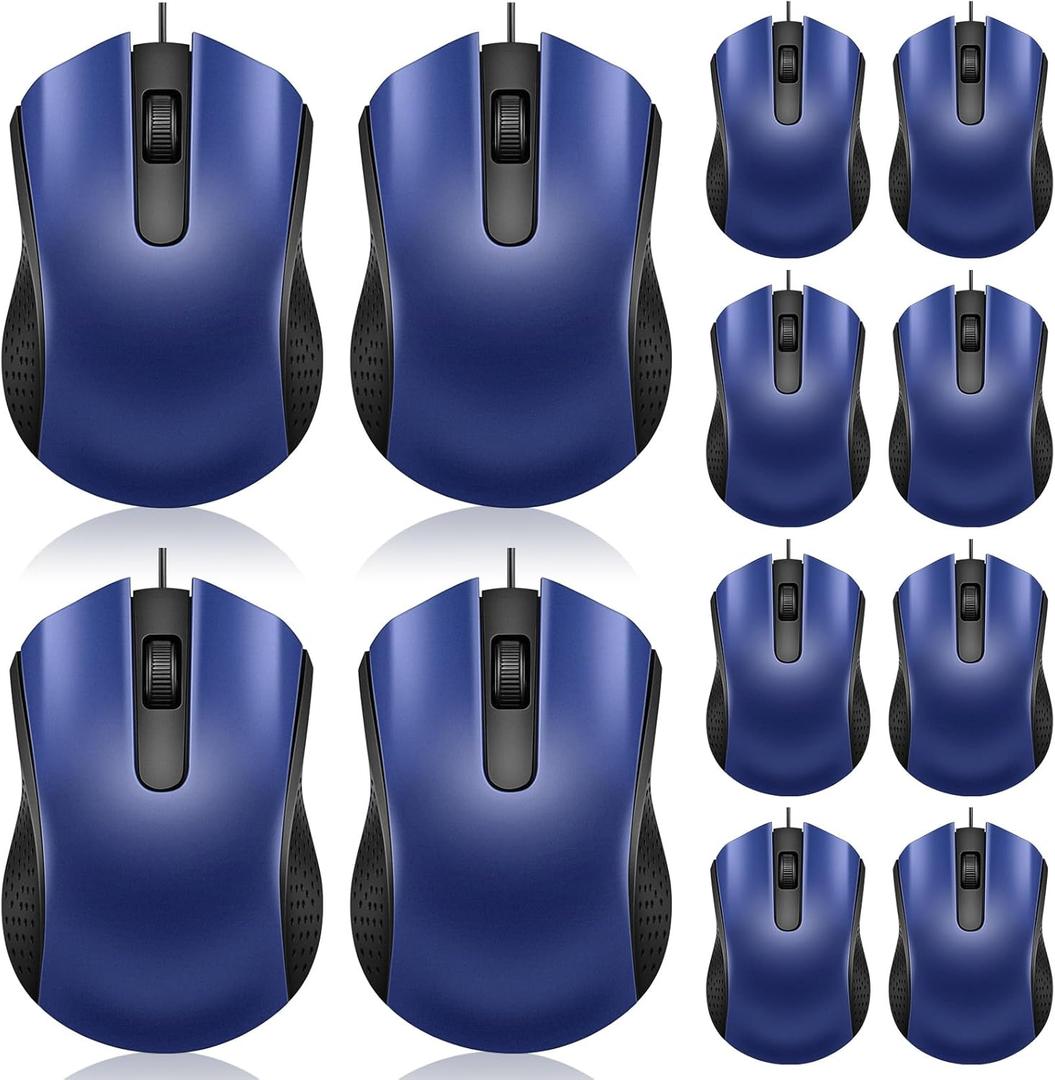 Hoteam 12 Pcs Blue Wired Computer Mouse Bulk Cord USB Computer Mice Ergonomic Wired Mouse for Pcs, Computers, Laptops, Gaming Office Home Supplies