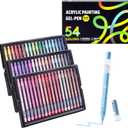 Acrylic Painting Gel Pens 54 Colors with 1mm Bullet Tip, Color Gel Pens for Adult Drawing, Coloring, Sketching, Journaling, DIY, Acrylic Ink Pen for Black Paper, Rock, Glass, School and Art Supplies