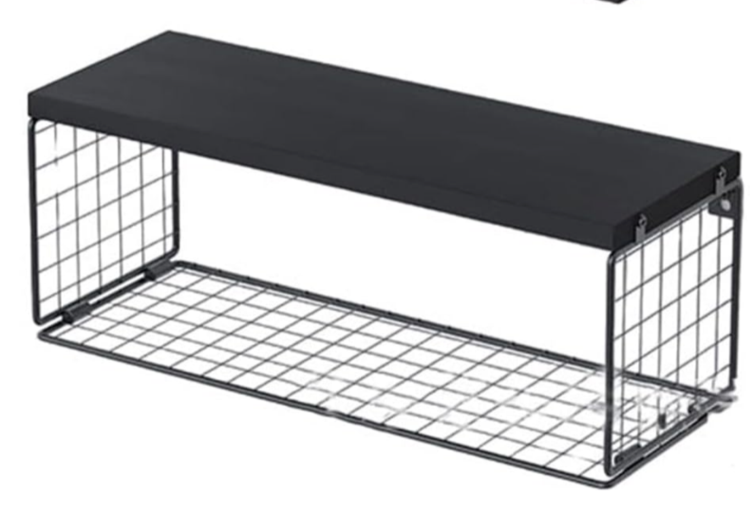 TOYANDONA Wall-Mounted Floating Shelves Wood Storage Organizer Rack Multi-Layer Bathroom Kitchen Living Room Wall Storage Basket Floating Shelf Holder, Black