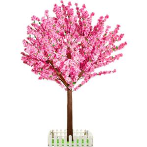 Tall Artificial Cherry Blossom Trees Handmade Pink Fake Tree with Base Indoor Outdoor Home Office Party Wedding, Faux Peach Blossom Tree (6 FT)