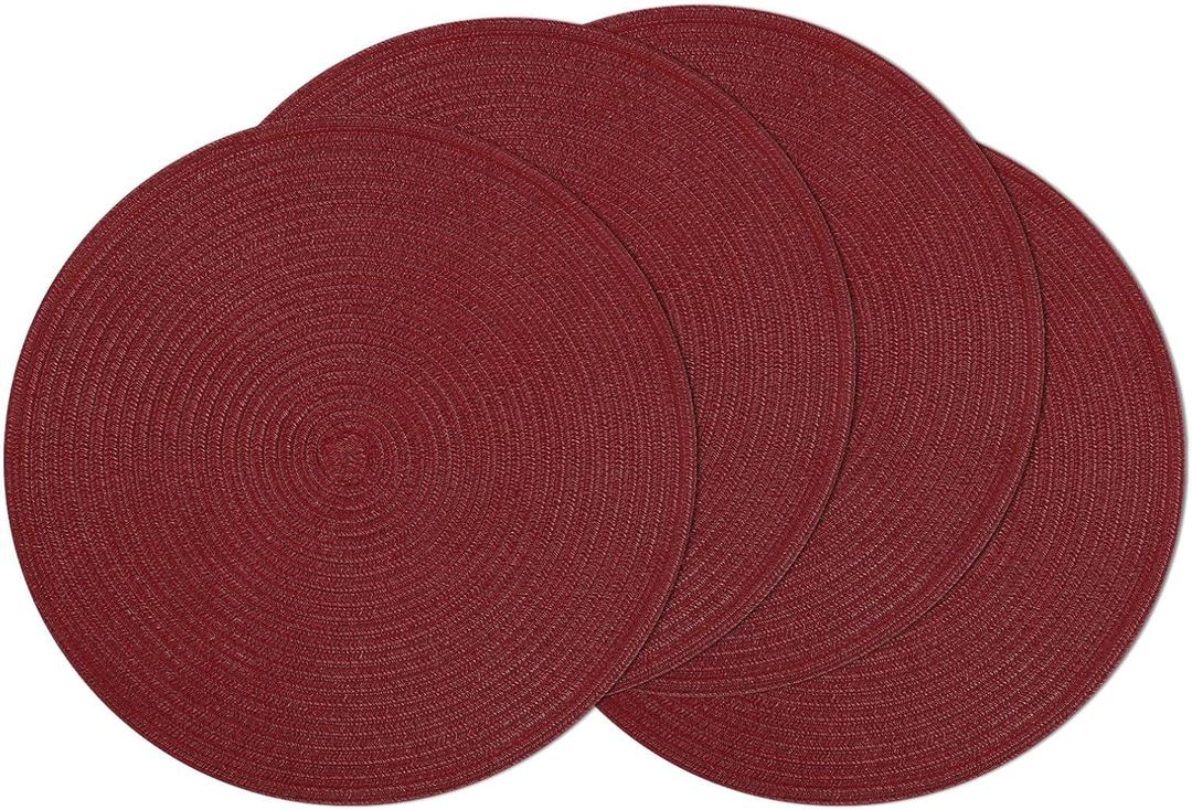 SHACOS Round Placemats Set of 4 for Dining Table 15 inch Round Braided Place Mats Washable Non Slip Kitchen Table Mats, Burgundy