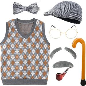 EBYTOP Kids 100 Days of School Old Man Halloween Costume Dress up Outfit Accessories (Black, S)