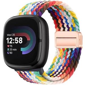 Braided Magnetic Bands Compatible with Fitbit Versa 4/Fitbit Versa 3/Sense 2/Sense 1,Soft Stretchy Elastic Nylon Sport Loop Strap for Women Men (rainbow)