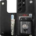 ONETOP Compatible with Samsung Galaxy S21 Ultra Wallet Case with Card Holder, PU Leather Kickstand Card Slots Case, Double Magnetic Clasp and Durable Shockproof Cover 5G 6.8 Inch(Black)