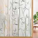 Rabbitgoo Window Privacy Film Frosted Bamboo Pattern, Removable UV Blocking Stained Glass Decals Covering Decorative Window Cling for Home, 35.4 in X 6.5 Feet, Regular, 35.4" X 78.7"