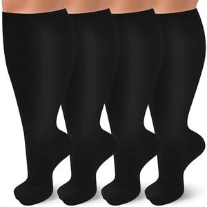 TZYSOKC 4 Pairs Plus Size Compression Socks for Women and Men 20-30 mmHg Wide Calf Extra Large for Circulation Support