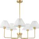 33.4 Modern Gold Chandelier, 5-Light Farmhouse Chandelier with White Fabric Shade, E26 Base Adjustable Height Industrial Pendant Light for Dining Table Bedroom Living Room Foyer Entryway