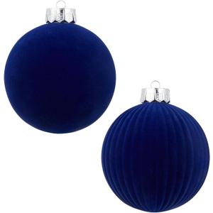 Velvet Christmas Balls Large Hanging Shatterproof Flocked Christmas Tree Ornaments for Xmas Tree Hanging, Holiday Wedding Party Decorations, Gifts and Home Decorations (Blue, 6" (2pcs))