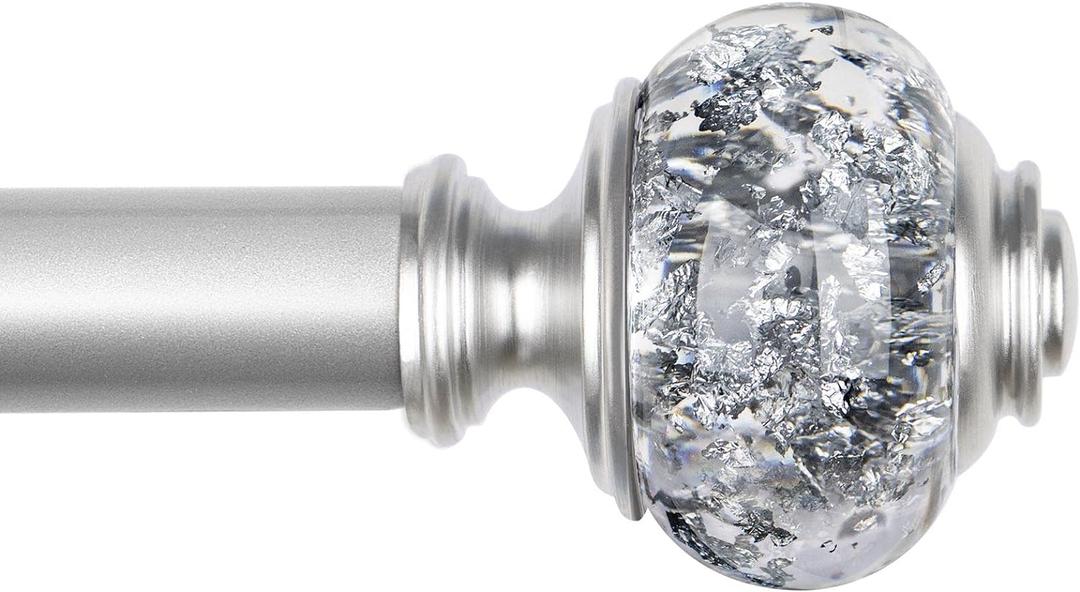 1 Inch Curtain Rods 72 to 144 Inches (6 to 12 ft) Telescoping Single Drapery Rod, USFOOK Heavy Duty Curtain Rods for Windows with Silver Decorative Translucent Finials