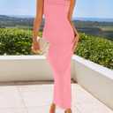 ZESICA Women's 2026 Summer Strapless Bodycon Midi Dress Off Shoulder Sleeveless Side Slit Tube Long Club Party Dresses (Pink, L)